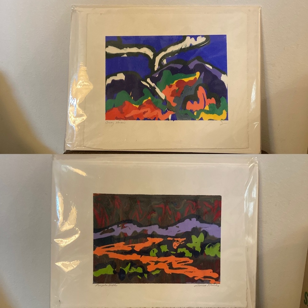 Louise Minks Color Lithographs Smoky Mountains & Purple Hills 11” x 14” Set of 2